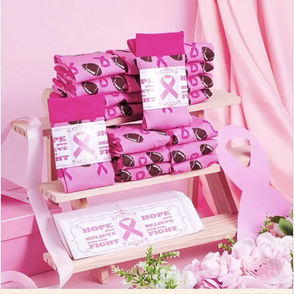 Bohovonnie Accessories - 2 Set Socks Pink Ribbon Compression Neuropathy Barbie Pink Football Socks